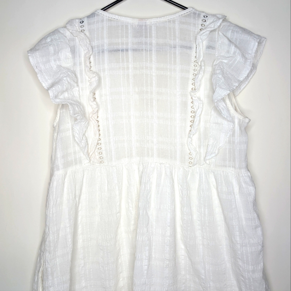 Knox Rose V Neck Ruffled White Short Sleeve Cottagecore Mini Dress Size Large - Picture 13 of 16